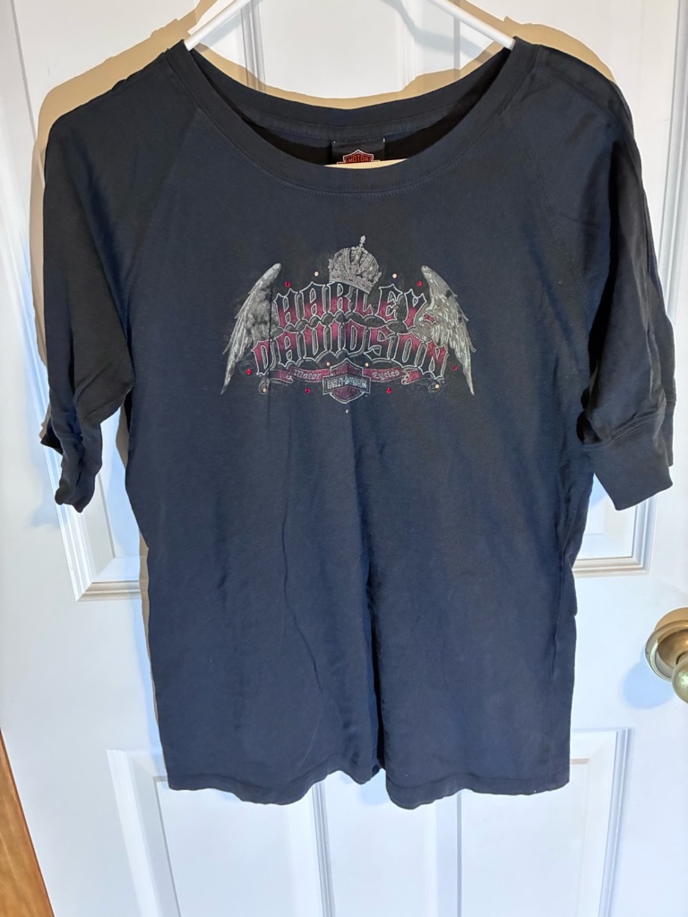 Harley-Davidson Women’s Black Tee with Pink Logo and Stud Accents